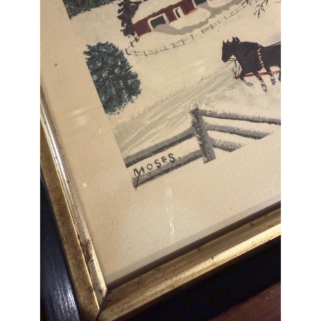 Circa 1870's Gilded Vine-Detail Wood Frame With Vintage 1940s Grandma Moses Print For Sale - Image 9 of 11