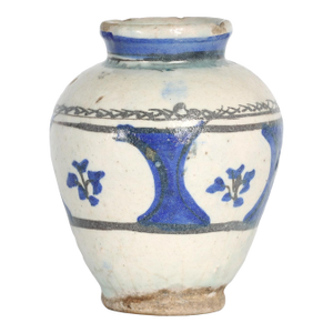 Glazed Blue and White Antique Persian Terra Cotta Vase
