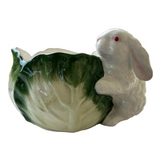 Hand Made Vintage Bunny Rabbit & Cabbage Planter For Sale