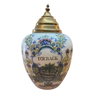 Circa 1880-1900 Polychrome Delft Toeback Jar For Sale