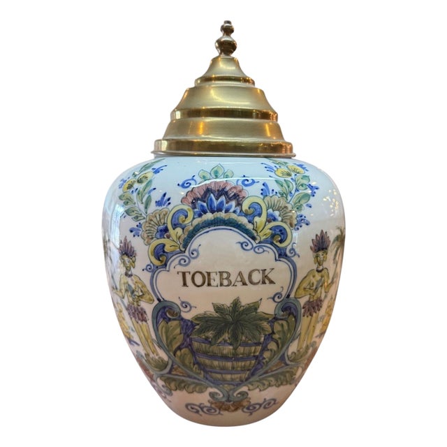 Circa 1880-1900 Polychrome Delft Toeback Jar For Sale