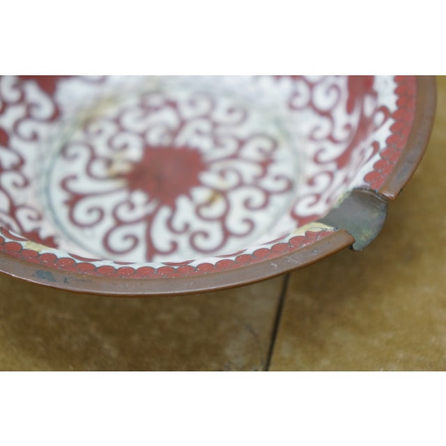 Mid 20th Century Chinese Cloisonne Red & White Crysthanamum Cigarette Cigar Ashtray Dish 5" For Sale - Image 13 of 14