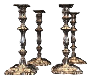 Early 20th Century Victorian Silver Candleholders, England, 1908, Set of 4