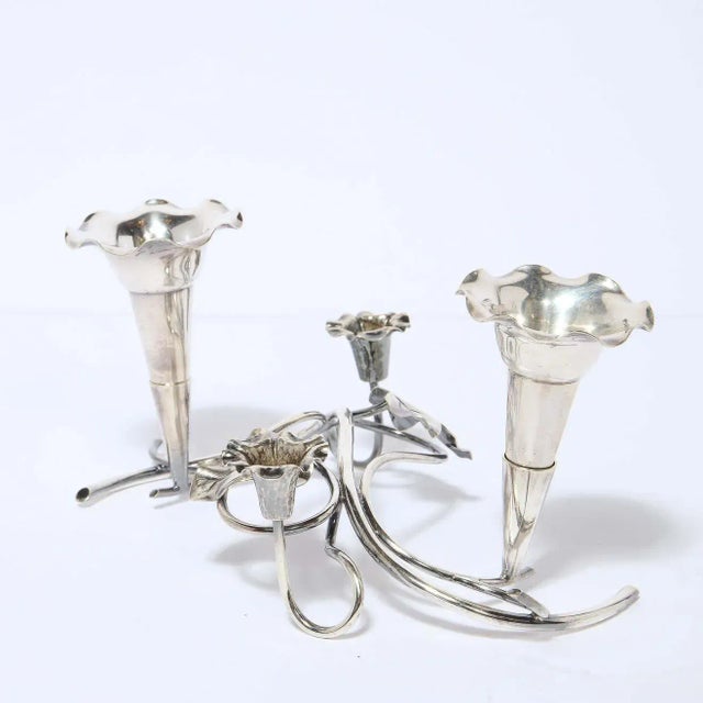 Art Nouveau Art Nouveau Morning Glory Silver Plated Candelabras - A Pair For Sale - Image 3 of 13