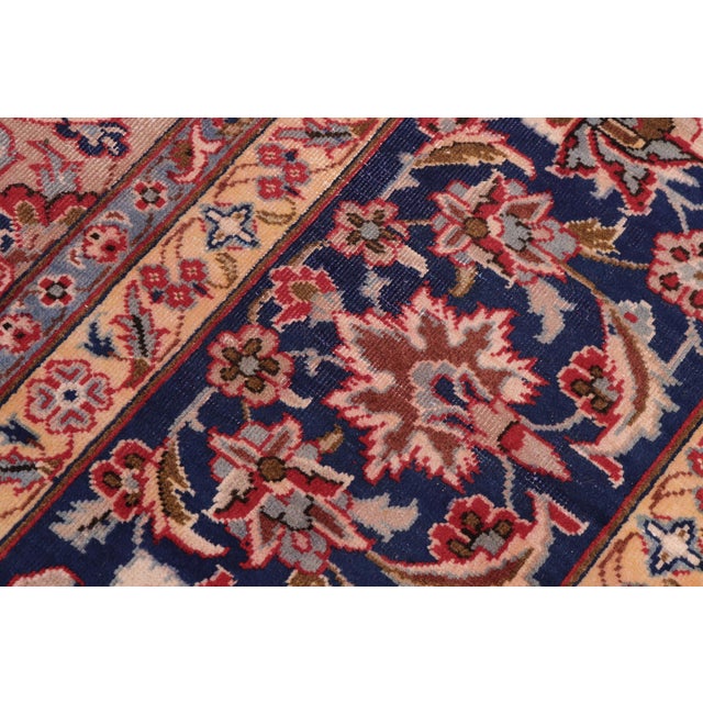 Red Shabby Chic Persian Kashan Red/Blue Wool Rug - 9'8'' X 13'2'' For Sale - Image 8 of 10