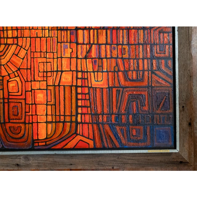 Red Mid-Century Modern Colorful Geometric Abstract Oil Painting For Sale - Image 8 of 18