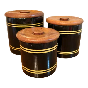 Mid-Century Swedish Modern Canister Set Karl Holmberg Akta Teak Ceramic Jars