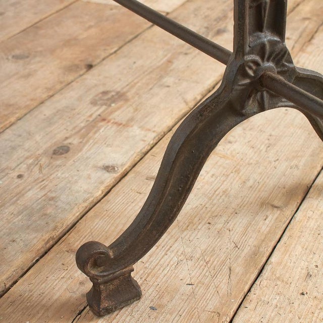 Antique French Wrought Iron Bistro Table with Wooden Top, 1890s For Sale - Image 9 of 13