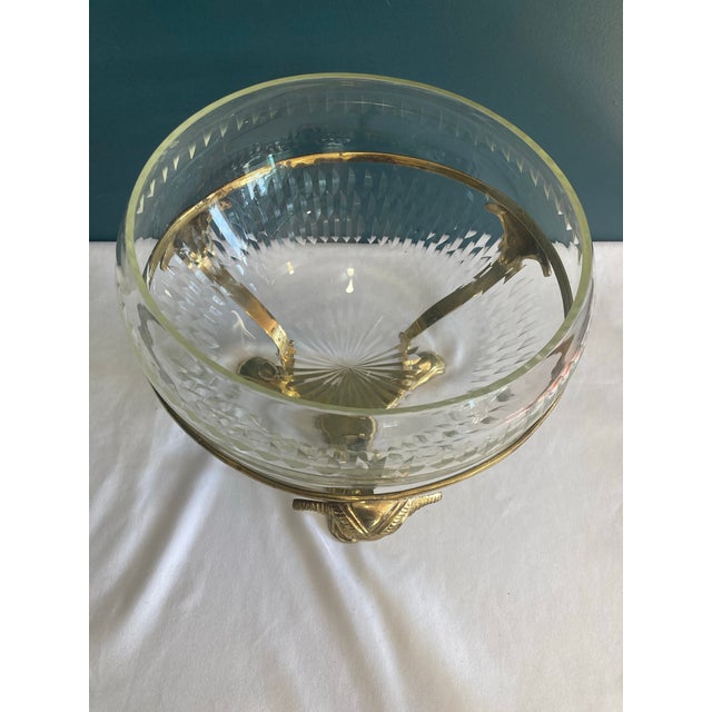 Mid-Century Modern Vintage Glass Vase Bowl With Brass Sheep’s Head Stand For Sale - Image 3 of 6
