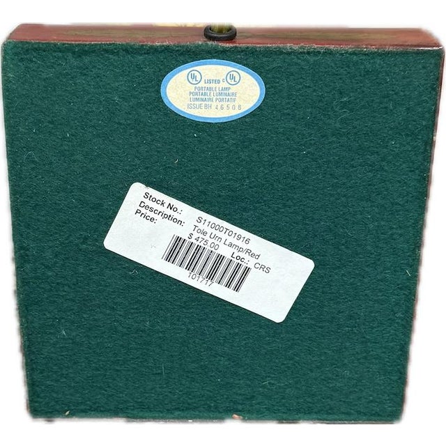 Brick Red Vintage Neoclassical Brick Red Tole Urn Table Lamp With Lion Heads For Sale - Image 8 of 15