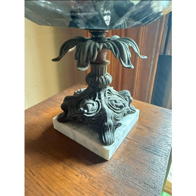Mid-Century Modern 1950s Hollywood Regency Pedestal Centerpiece Bowl, Smoky Glass Ashtray on Marble Base For Sale - Image 3 of 9