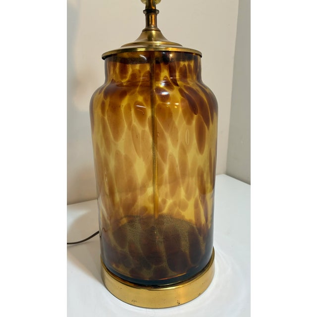 Late 20th Century Vintage Tortoiseshell Italian Art Glass Table Lamp — Hollywood Regency Style For Sale - Image 5 of 12