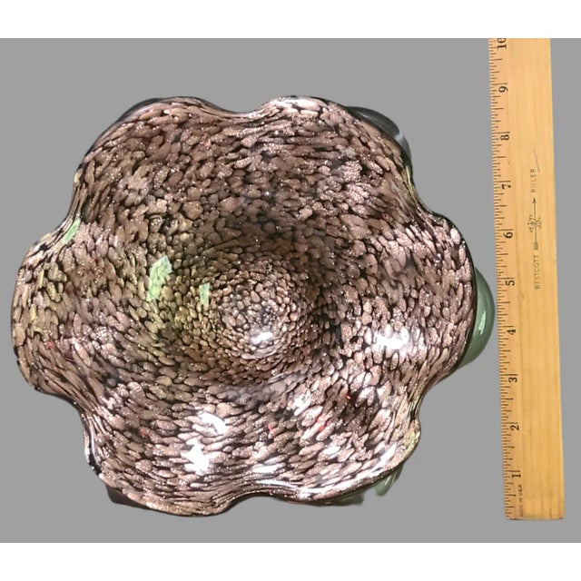 Murano Vintage Murano Art Glass Flower Shaped Bowl Blum Purple Color Copper Dust Original Label For Sale - Image 4 of 9