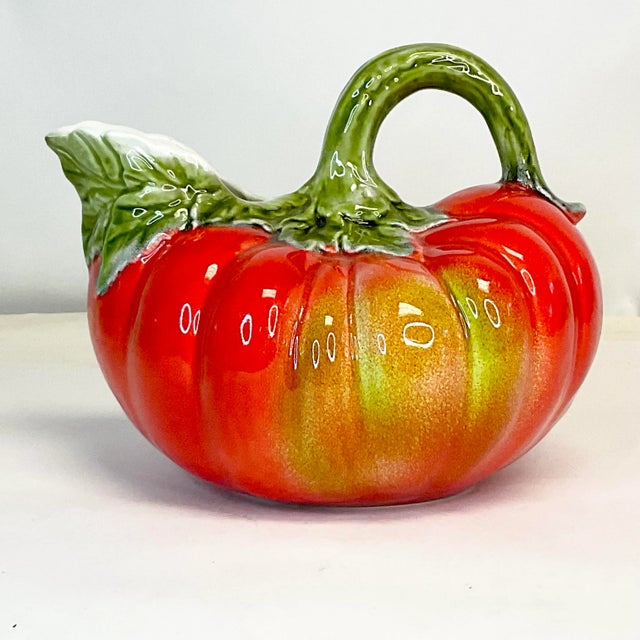 1980s Vintage Italian Majolica Trompe L’Oeil Ceramic Pumpkin Gourd Pitcher - Thanksgiving, Halloween For Sale - Image 6 of 9