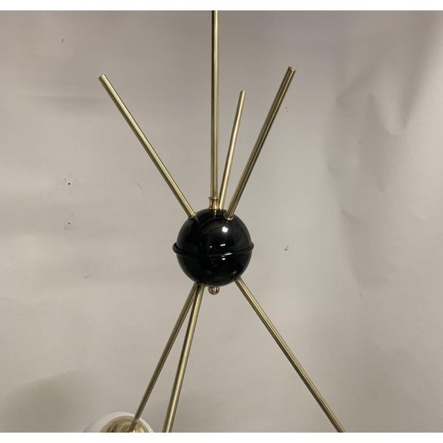 Mid-Century Chandelier in Brass and Satin Opal Glass - Italy, 1960s Elegant design and fine materials, completely restored...