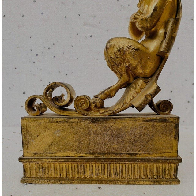 Gilt Bronze Andirons with Winged Fauns, 1800s, Set of 2 For Sale - Image 3 of 13