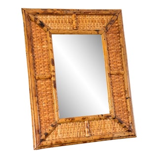 Vintage Tortoise Rattan Bamboo Tabletop Framed Mirror. For Sale