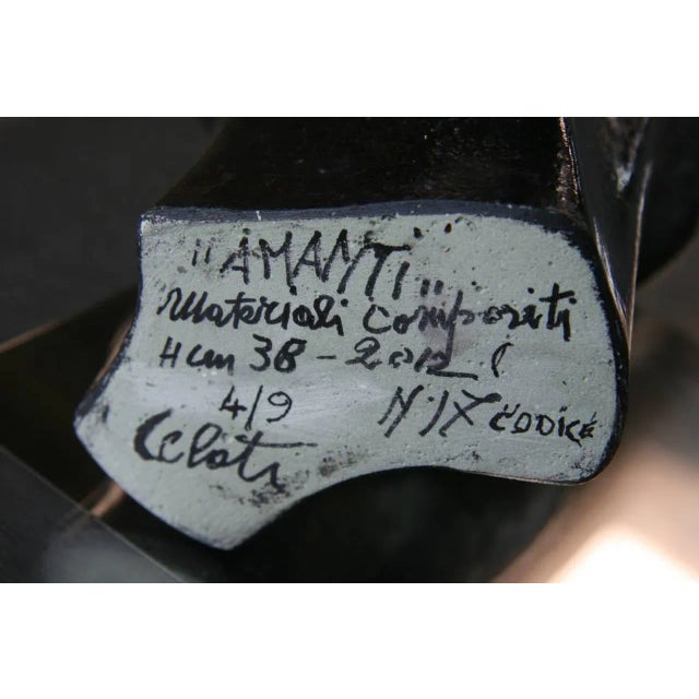 Stone Italian Sculpture in Gold Marble "Amanti" by Gianni Celati For Sale - Image 7 of 9