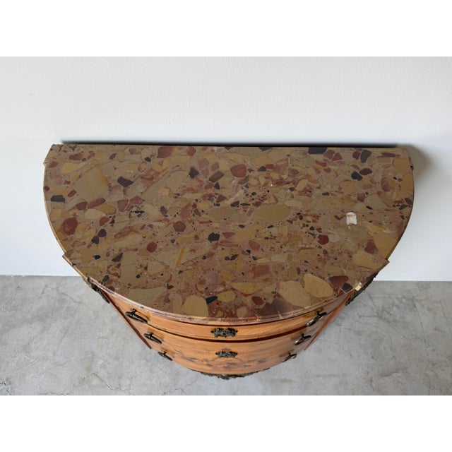 19th-Century French Louis XVI Style Marquetry Inlaid Demi-Lune Cabinet With Breccia Marble Top For Sale - Image 10 of 18