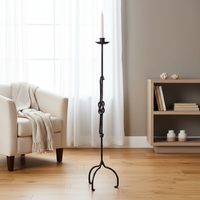 Hand Forged Iron Floor Candelabra (110cm) Hercules Knot Double Stem – Antique Copper or Gold Finish For Sale - Image 10 of 17