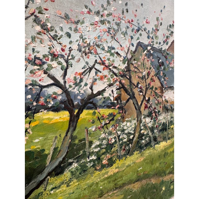 Textile 20th Century Oil on Canvas "Apple Blossom" For Sale - Image 7 of 12