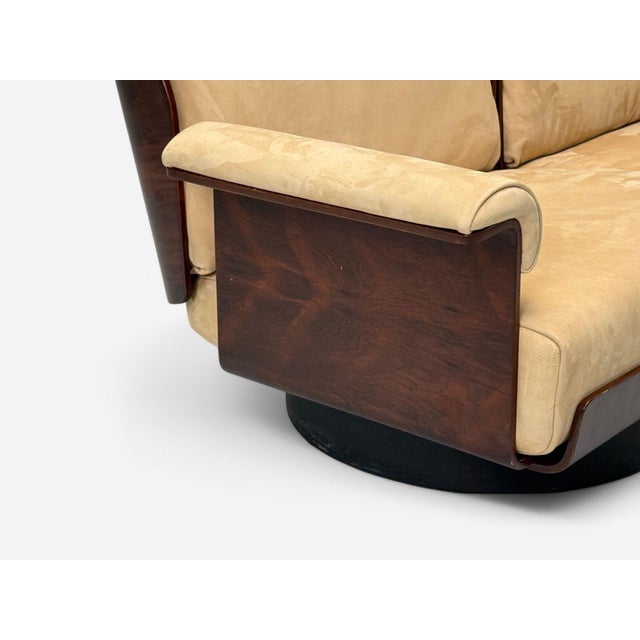 Brown Bernard Brunier, French Mid-Century, Rosewood, Suede, Rare Sofa Set, 1960s For Sale - Image 8 of 9