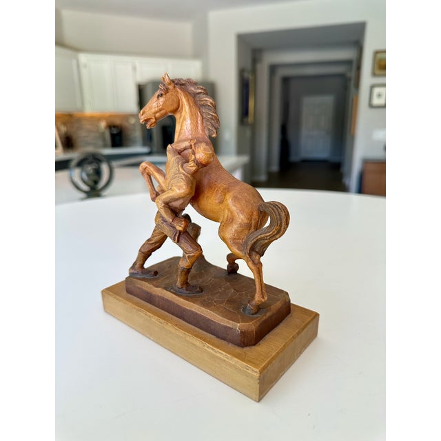 Vintage Carved Wood Horse & Jockey Sculpture by Anri in Italy For Sale In Palm Springs - Image 6 of 15