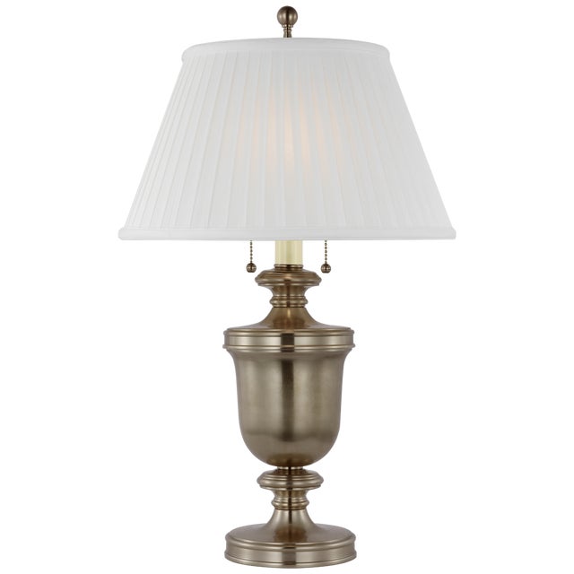 Traditional Chapman & Myers by Visual Comfort Signature Classical Urn Form Medium Table Lamp in Antique Nickel with Silk Pleat Shade For Sale - Image 3 of 3