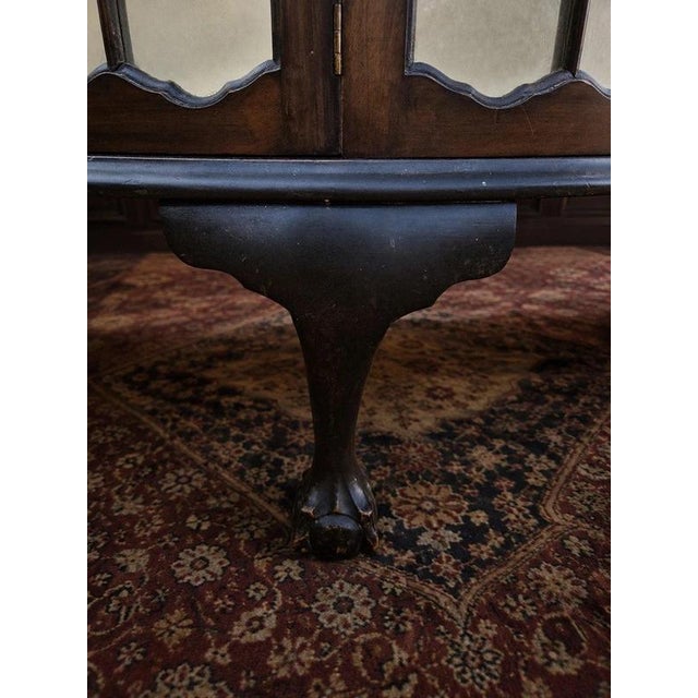 Wood Antique Queen Anne Mahogany Bowed Glass Display Cabinet, 1920 For Sale - Image 7 of 9