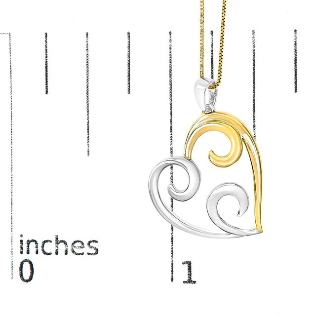 Early 21st Century 10K Yellow Gold Over .925 Sterling Silver Open Heart with Swirls 18" Box Chain Pendant Necklace For Sale - Image 5 of 5