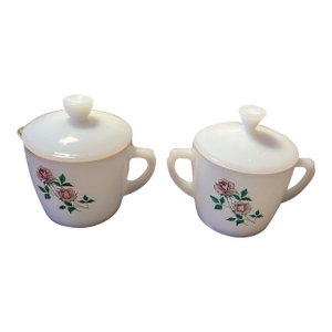 Vintage Fire-King Anniversary Rose Sugar & Creamer Set