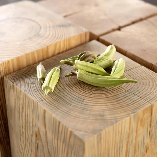 Alabama Sawyer "Hyo" Natural Pine Wood Cube Side Table For Sale - Image 10 of 11