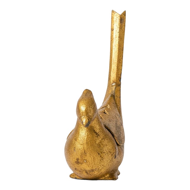 Mid-Century Japanese Gilt Cast Iron Pheasant Form Incense Burner For Sale