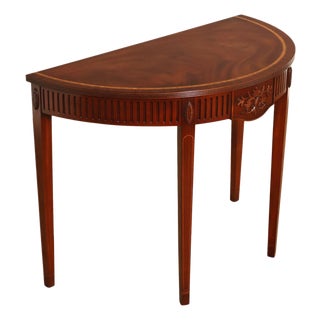 Custom Mahogany Inlaid Demilune Console Table For Sale