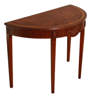Custom Mahogany Inlaid Demilune Console Table