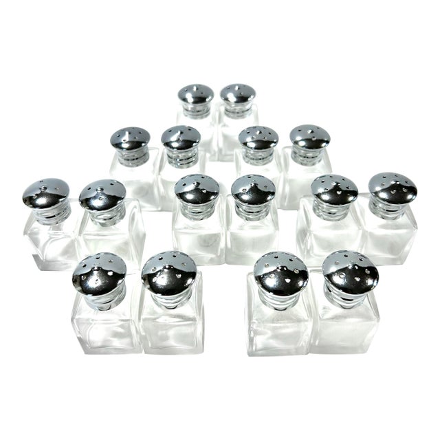 Vintage Individual Glass Mini Salt & Pepper Shakers - 16pcs For Sale