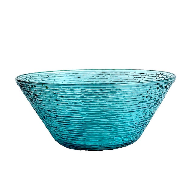 Mid-Century Modern Vintage 1960s Anchor Hocking Aquamarine Lido Soreno Glass Serving Bowl For Sale - Image 3 of 11