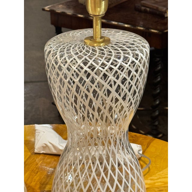 Pair of Vintage Murano Glass Lattice Lamps For Sale In Dallas - Image 6 of 7