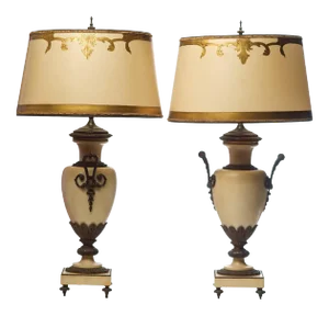 19th C. French Bronze Mounted Marble Urn Lamps - a Pair