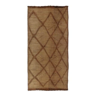 Vintage Moroccan Tuareg Runner With Diamond Grid in Beige & Brown - Rug & Kilim For Sale