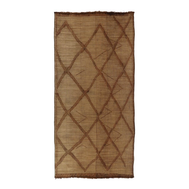 Vintage Moroccan Tuareg Runner With Diamond Grid in Beige & Brown - Rug & Kilim For Sale