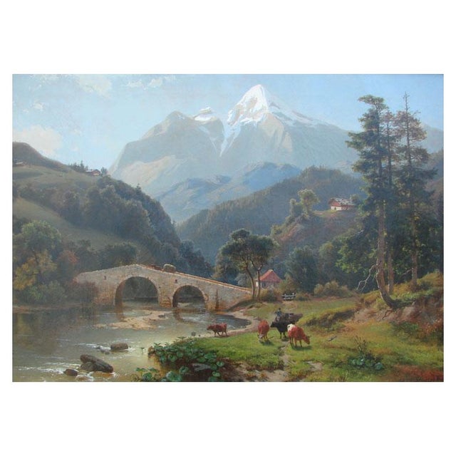 A fine Alpine landscape image by Jacobus Nicolaus Tjarda Van Starckenborgh 1822-1895. He was active in Germany and was...