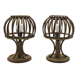Bamboo and Rattan Table Lamps in the style of Louis Sognot, Italy, 1960s, Set of 2 For Sale