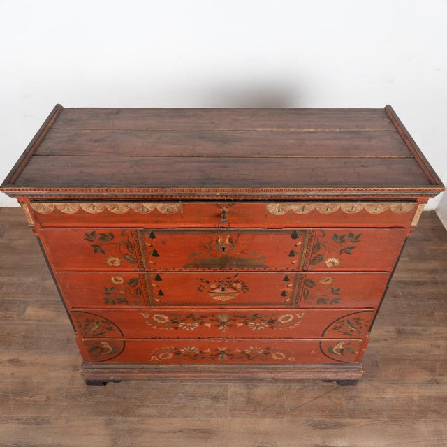 19th Century Original Red-Painted Danish Pine Chest of Five Drawers For Sale - Image 16 of 17