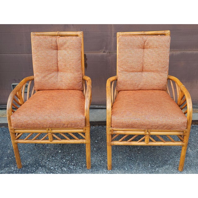 Brown Jordan Late 20th Century Set of Four Brown Jordan Rattan, Leather and Upholstered Armchairs For Sale - Image 4 of 10