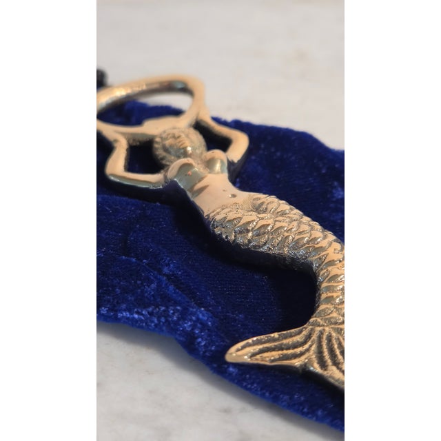 Late-20th-Century Indian Solid Brass Mermaid Bottle Opener With Velvet Pouch For Sale - Image 10 of 11