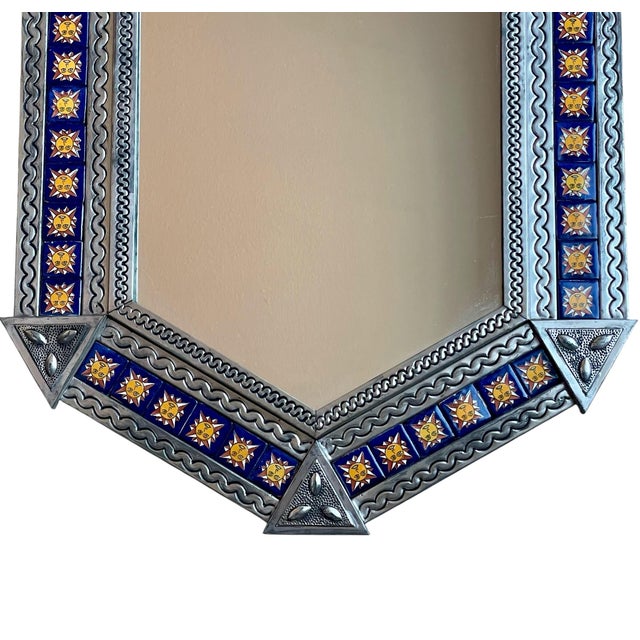 Mexican Punched Tin Talavera Tile Mirror 19x28” For Sale - Image 4 of 6
