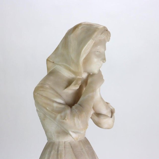 Traditional Antique Alabaster Sculpture of a Woman With Marble Base, Artist Signed, C1890 For Sale - Image 3 of 15