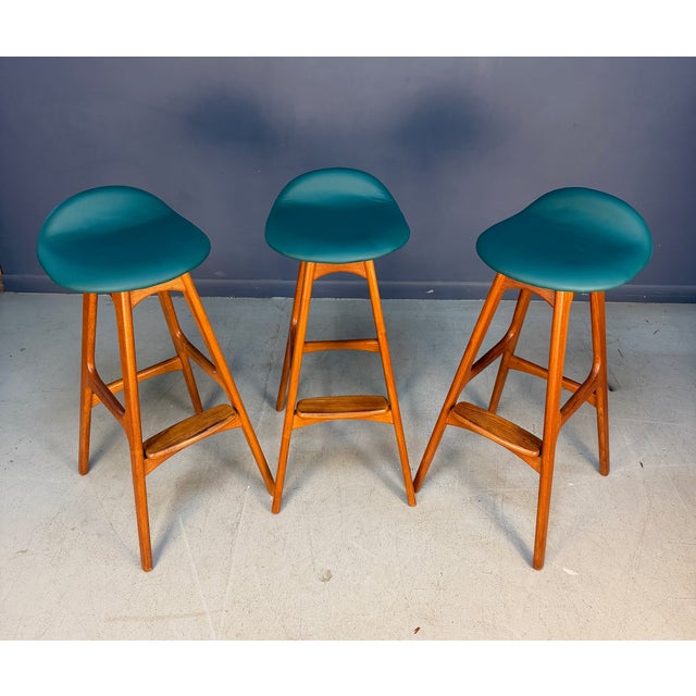 Wood Trio of Model Od-61 Bar Stools by Erik Buch for o.d. Mobler, Denmark, C. 1960's For Sale - Image 7 of 11