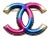 Chanel Gold CC Fuchsia Blue Brooch For Sale